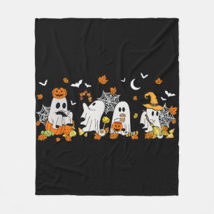 Cute Ghost Drinking Coffee Halloween Fall Ghost Bo Fleece Blanket