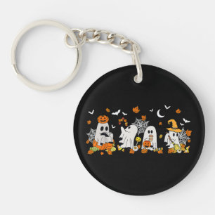 Cute Ghost Drinking Coffee Halloween Fall Ghost Bo Key Ring