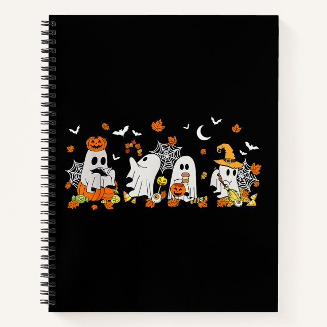 Cute Ghost Drinking Coffee Halloween Fall Ghost Bo Notebook (Front)
