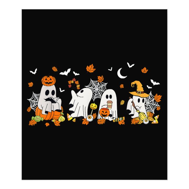 Cute Ghost Drinking Coffee Halloween Fall Ghost Bo Photo Print (Front)