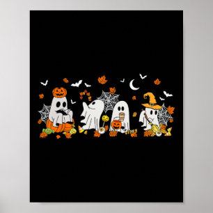 Cute Ghost Drinking Coffee Halloween Fall Ghost Bo Poster