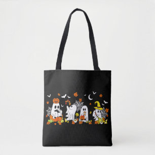 Cute Ghost Drinking Coffee Halloween Fall Ghost Tote Bag