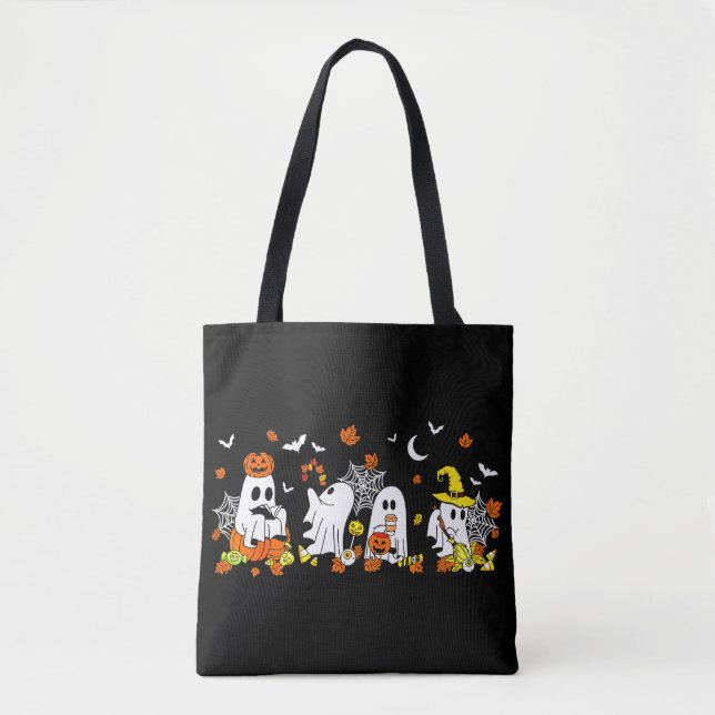 Cute Ghost Drinking Coffee Halloween Fall Ghost  Tote Bag (Front)