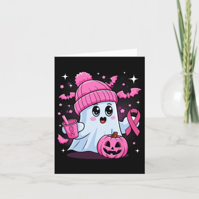 Cute Ghost Drinking Coffee Halloween Ghost Breast  Card (Front)