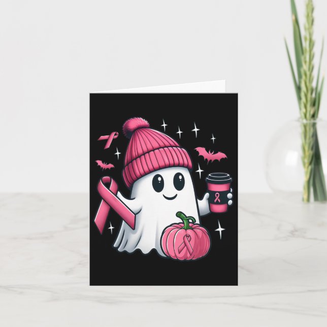Cute Ghost Drinking Coffee Halloween Ghost Breast  Card (Front)