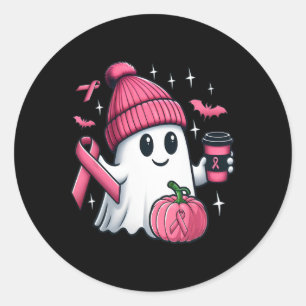 Cute Ghost Drinking Coffee Halloween Ghost Breast Classic Round Sticker