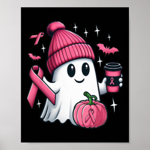 Cute Ghost Drinking Coffee Halloween Ghost Breast Poster
