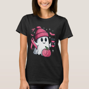 Cute Ghost Drinking Coffee Halloween Ghost Breast T-Shirt