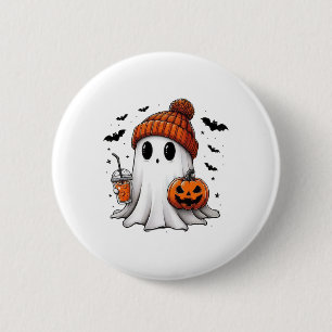 Cute Ghost Drinking Coffee Halloween Ghost Coffee 6 Cm Round Badge