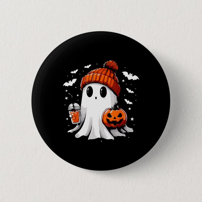Cute Ghost Drinking Coffee Halloween Ghost Coffee  6 Cm Round Badge (Front)