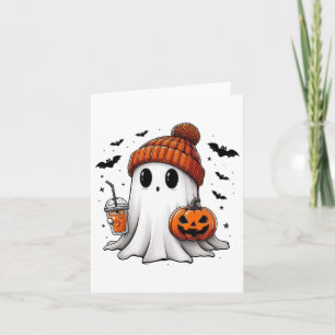 Cute Ghost Drinking Coffee Halloween Ghost Coffee Card