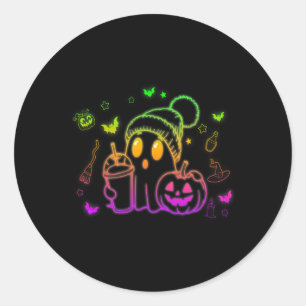 Cute Ghost Drinking Coffee Halloween Ghost Coffee Classic Round Sticker
