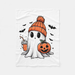Cute Ghost Drinking Coffee Halloween Ghost Coffee Fleece Blanket