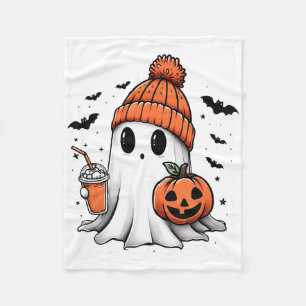 Cute Ghost Drinking Coffee Halloween Ghost Coffee Fleece Blanket