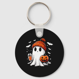 Cute Ghost Drinking Coffee Halloween Ghost Coffee Key Ring