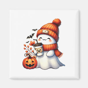 Cute Ghost Drinking Coffee Halloween Ghost Coffee Magnet