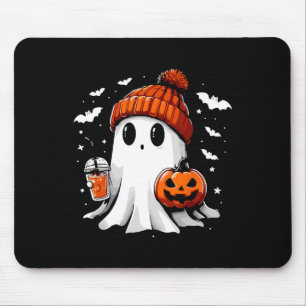 Cute Ghost Drinking Coffee Halloween Ghost Coffee Mouse Pad