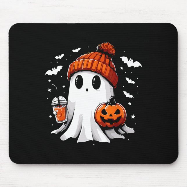 Cute Ghost Drinking Coffee Halloween Ghost Coffee  Mouse Pad (Front)