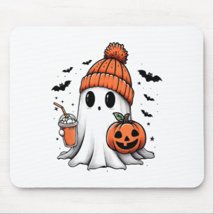 Cute Ghost Drinking Coffee Halloween Ghost Coffee Mouse Pad