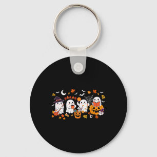 Cute Ghost Drinking Coffee Halloween Ghost Fall Bo Key Ring