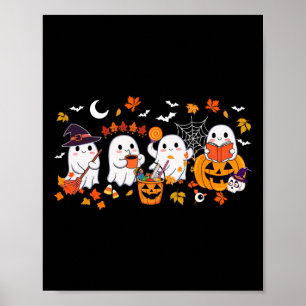 Cute Ghost Drinking Coffee Halloween Ghost Fall Bo Poster