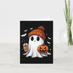 Cute Ghost Drinking Coffee Halloween Ghost Ice Cof Card