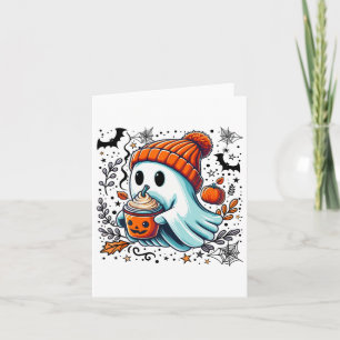 Cute Ghost Drinking Coffee Halloween Ghost Ice Cof Card