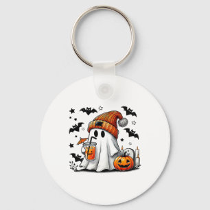 Cute Ghost Drinking Coffee Halloween Ghost Ice Cof Key Ring