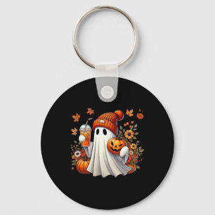 Cute Ghost Drinking Coffee Halloween Ghost Ice Cof Key Ring