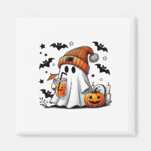 Cute Ghost Drinking Coffee Halloween Ghost Ice Cof Magnet