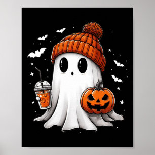 Cute Ghost Drinking Coffee Halloween Ghost Ice Cof Poster