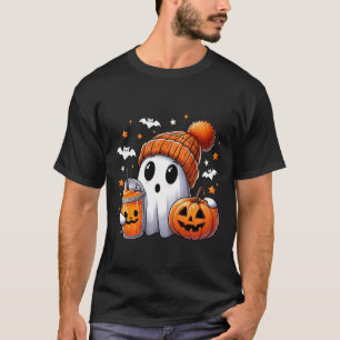 Cute Ghost Drinking Coffee Halloween Ghost Ice Cof T-Shirt