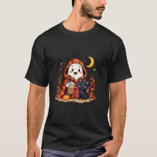 Cute Ghost Drinking Coffee Halloween Ghost Ice Cof T-Shirt