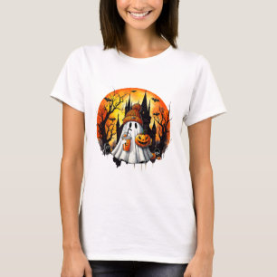 Cute Ghost Drinking Coffee Halloween Ghost Ice Cof T-Shirt