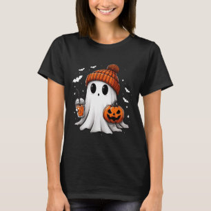 Cute Ghost Drinking Coffee Halloween Ghost Ice Cof T-Shirt