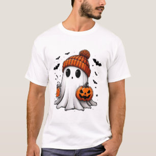 Cute Ghost Drinking Coffee Halloween Ghost Ice Cof T-Shirt