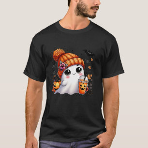 Cute Ghost Drinking Coffee Halloween Ghost Ice Cof T-Shirt