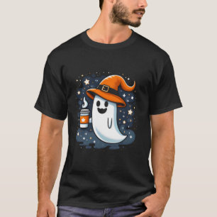 Cute Ghost Drinking Coffee Halloween Ghost Ice Cof T-Shirt
