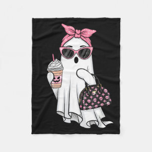 Cute Ghost Drinking Coffee Halloween Ghost Ice Fleece Blanket