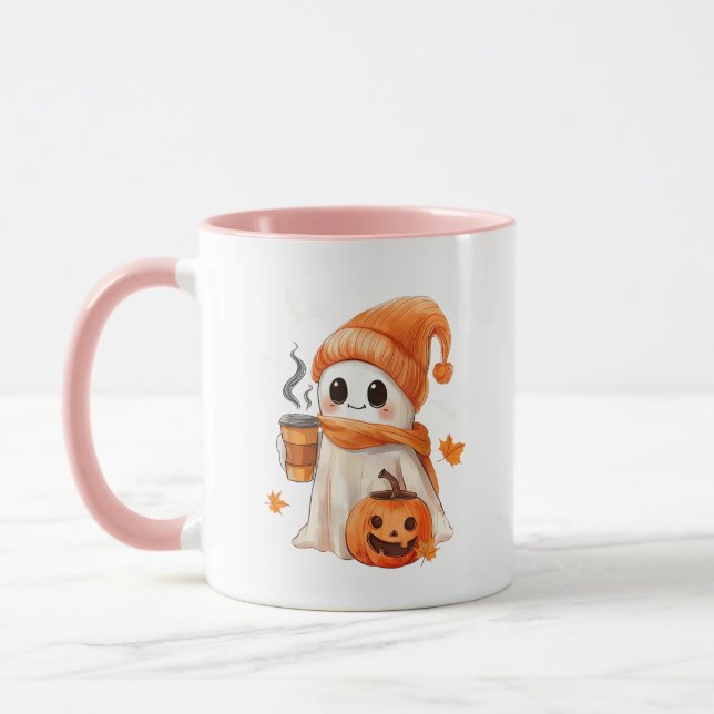   Cute Ghost Drinking Coffee Halloween Ghost Ice  Mug (Left)