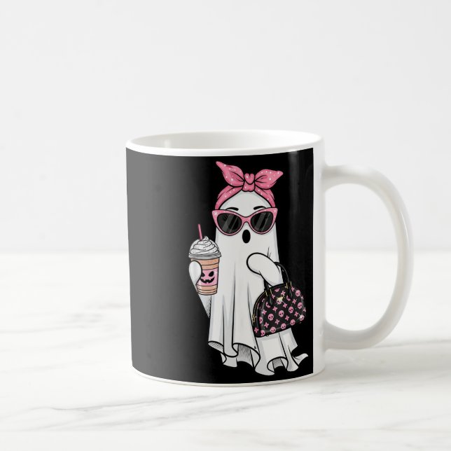 Cute Ghost Drinking Coffee Halloween Ghost Ice Mug (Right)
