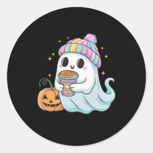 Cute Ghost Drinking Coffee Halloween Ice Coffee Wo Classic Round Sticker