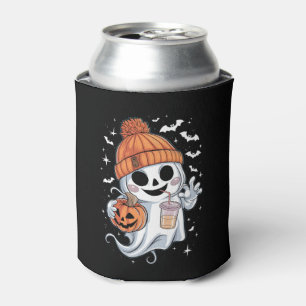 Cute Ghost Drinking Coffee Halloween Iced Coffee Can Cooler