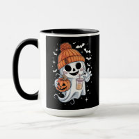 Cute Ghost Drinking Coffee Halloween Iced Coffee