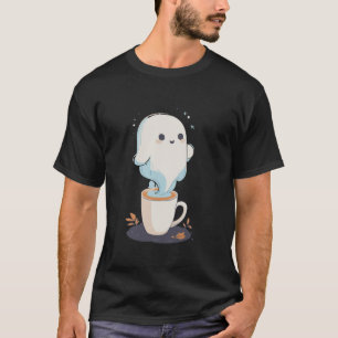 Cute Ghost Drinking Coffee Halloween T-Shirt