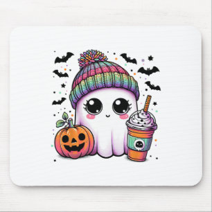 Cute Ghost Drinking Coffee Latte Ghost Boo Hallowe Mouse Pad