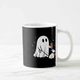 Cute Ghost Drinking Coffee With Walking Dog Lover  Coffee Mug