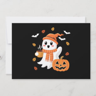 Cute Ghost Drinking Ice Coffee Halloween Invitation