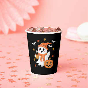 Cute Ghost Drinking Ice Coffee Halloween  Paper Cups