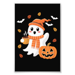 Cute Ghost Drinking Ice Coffee Halloween  Photo Print
